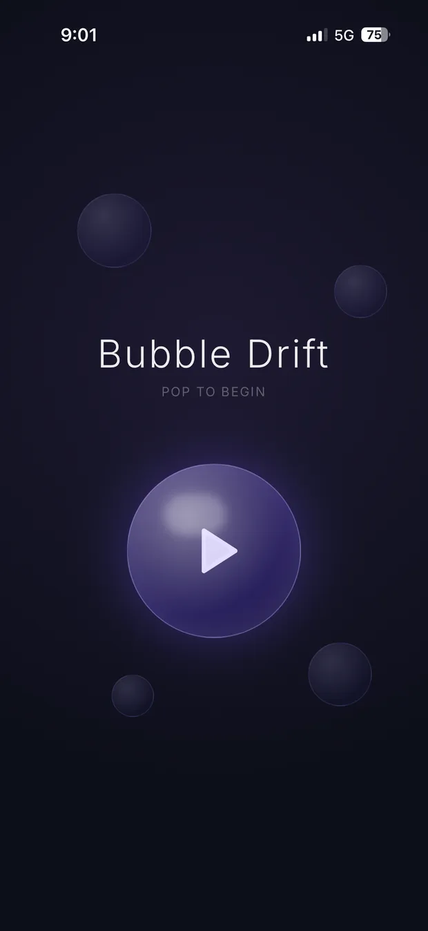 Bubble Drift welcome screen